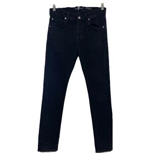 7 For  All Mankind Rhigby Button Fly Jeans Men 30 Black Skinny Straight Stretch
